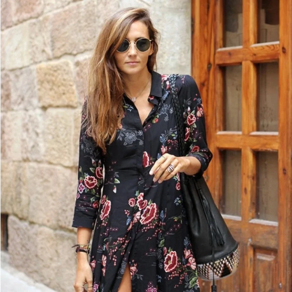 NWOT Elegant Zara trafaluc collection Multicolor Floral Long Sleeve Dress in XS - Picture 12 of 15